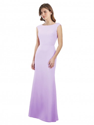 Chiffon Column Bridesmaid Dress with High Round Neckline and Cap Sleeves Brisbane
