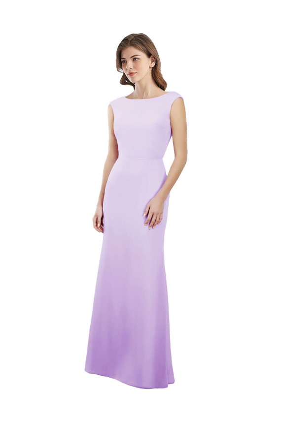 Chiffon Column Bridesmaid Dress with High Round Neckline and Cap Sleeves Brisbane