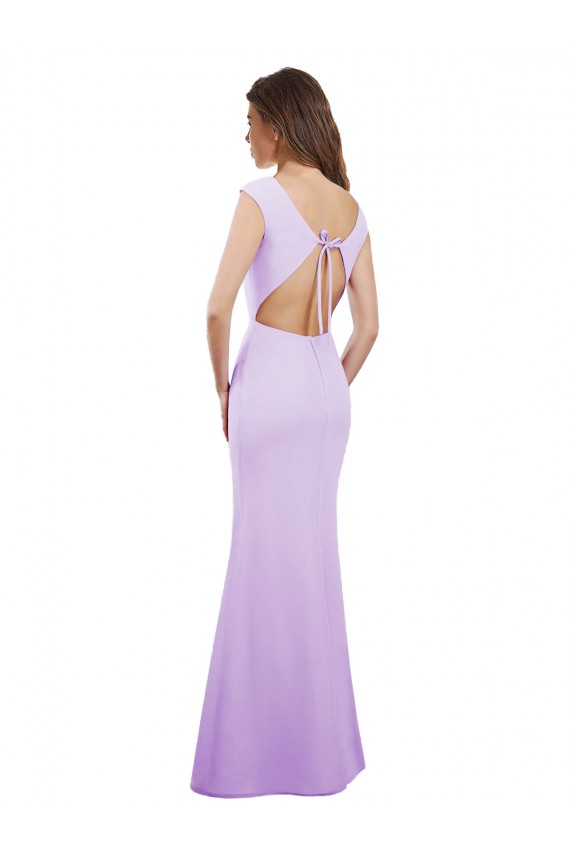 Chiffon Column Bridesmaid Dress with High Round Neckline and Cap Sleeves Brisbane