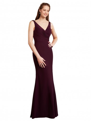Floor Length Fluted Chiffon Dress with Draped Bodice and V-Neckline Brisbane