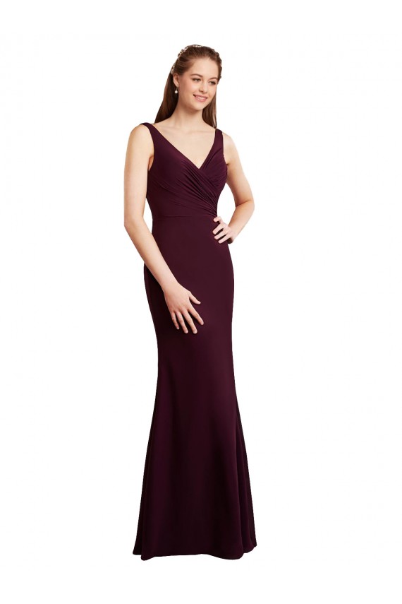 Floor Length Fluted Chiffon Dress with Draped Bodice and V-Neckline Brisbane