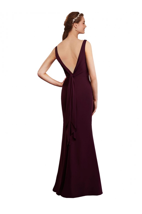 Floor Length Fluted Chiffon Dress with Draped Bodice and V-Neckline Brisbane
