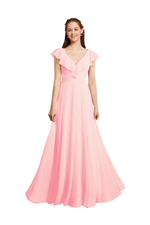 Chiffon A-Line Dress with Full Circle Skirt and Gathered Waistband Brisbane