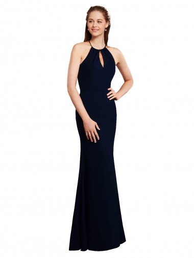Fluted Long Chiffon Bridesmaid Dress with Halter Neckline and Keyhole Brisbane