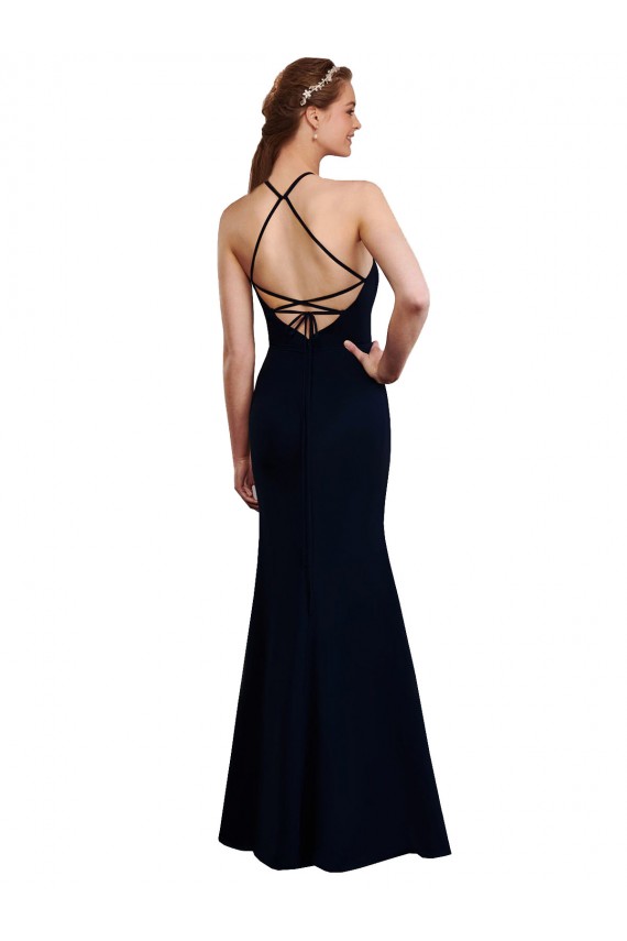 Fluted Long Chiffon Bridesmaid Dress with Halter Neckline and Keyhole Brisbane