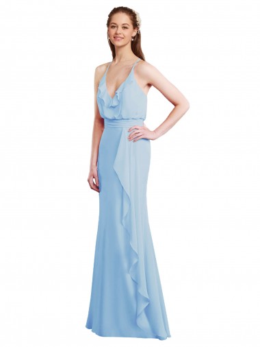 Fluted Long Chiffon Bridesmaid Dress with Cascading Ruffles Brisbane