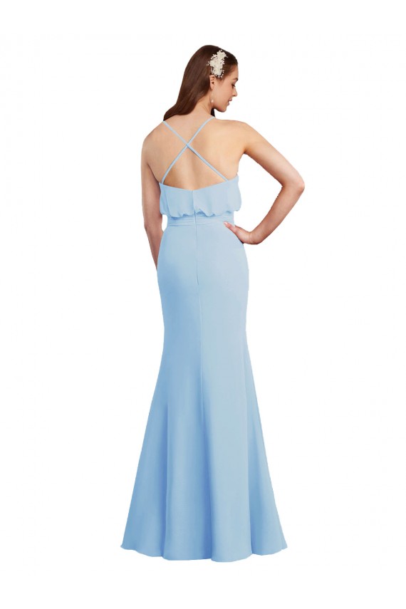 Fluted Long Chiffon Bridesmaid Dress with Cascading Ruffles Brisbane