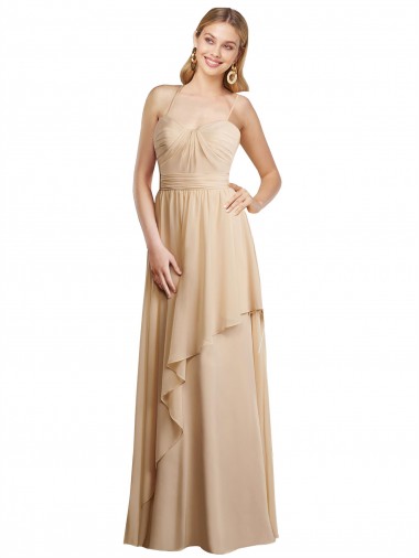 Draped Long Chiffon A-Line Dress with Cascading Ruffles Brisbane