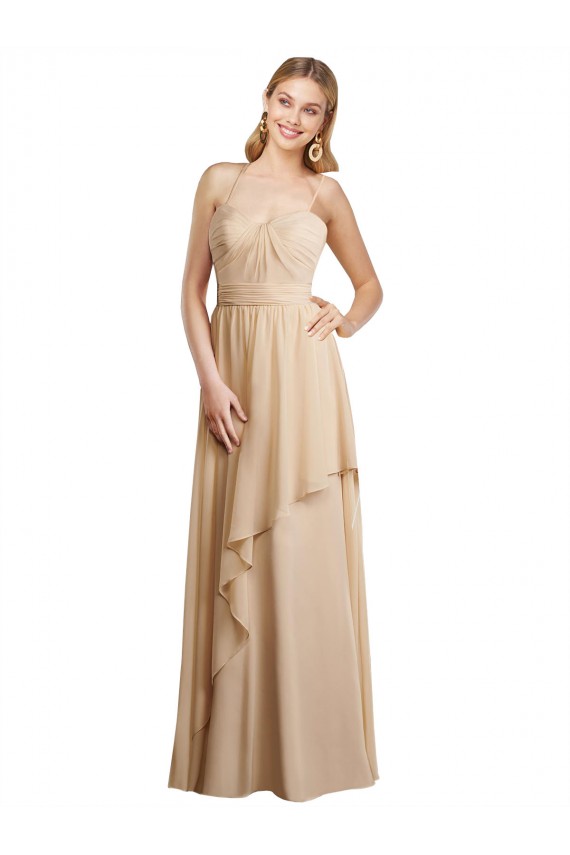 Draped Long Chiffon A-Line Dress with Cascading Ruffles Brisbane