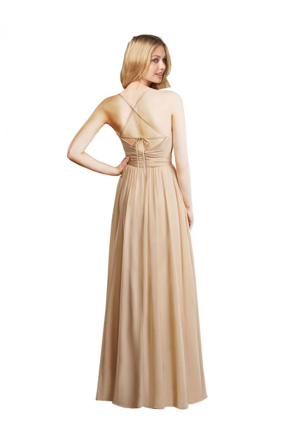 Draped Long Chiffon A-Line Dress with Cascading Ruffles Brisbane