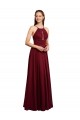 Long A-Line Halter Neck Chiffon Bridesmaid Dress with Draped Bodice Brisbane
