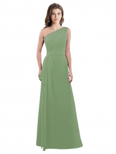 One Shoulder Chiffon Bridesmaid Dress with Pleats and Side Slit Brisbane
