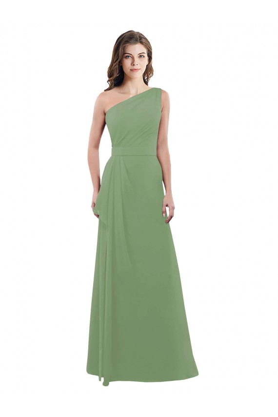 One Shoulder Chiffon Bridesmaid Dress with Pleats and Side Slit Brisbane