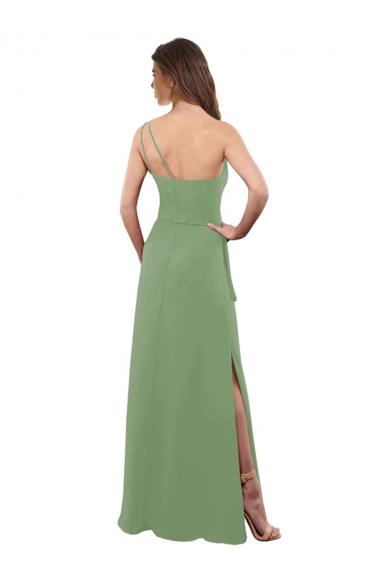 One Shoulder Chiffon Bridesmaid Dress with Pleats and Side Slit Brisbane