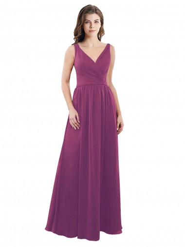 Long Chiffon A-Line Bridesmaid Dress with V-Neck Wrap Bodice Brisbane