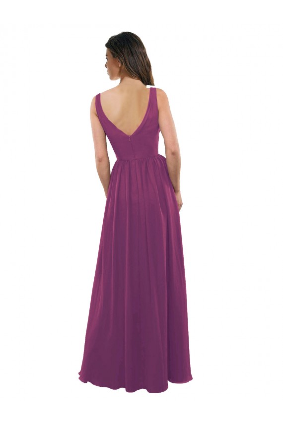 Long Chiffon A-Line Bridesmaid Dress with V-Neck Wrap Bodice Brisbane
