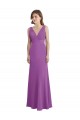 V-Shaped Neckline Long Chiffon Bridesmaid Dress with Cascading Ruffles Back Brisbane