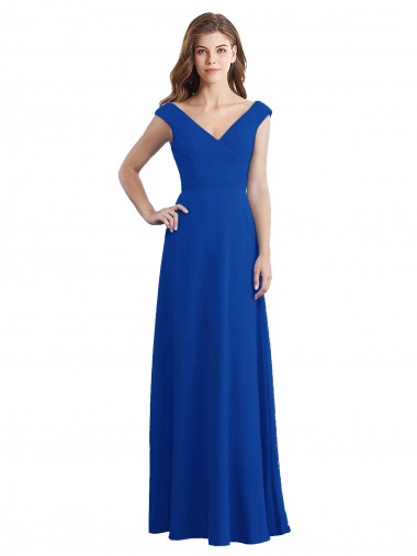 Draped Shoulder V-Neck Long Chiffon Bridesmaid Dress Brisbane