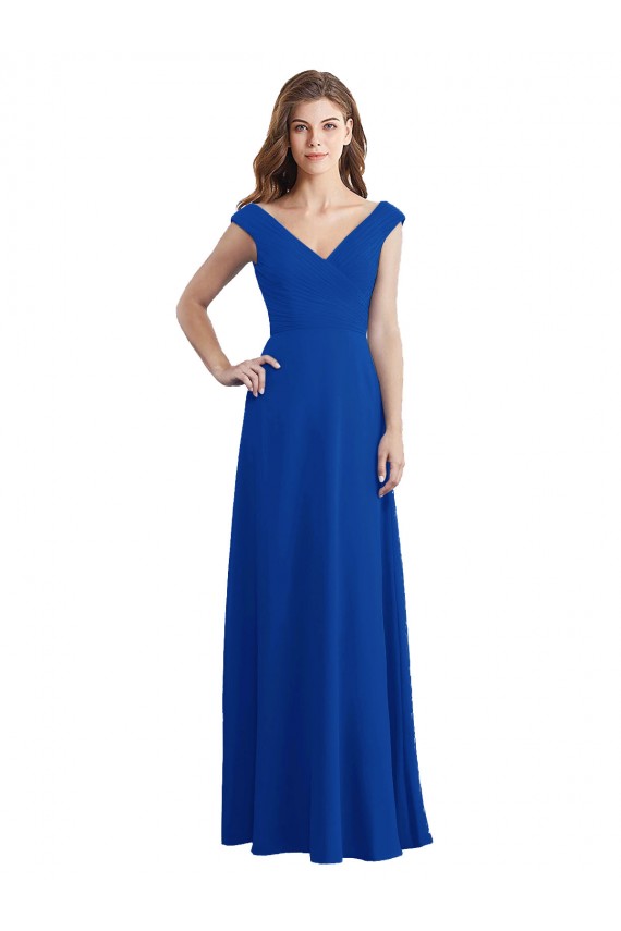 Draped Shoulder V-Neck Long Chiffon Bridesmaid Dress Brisbane