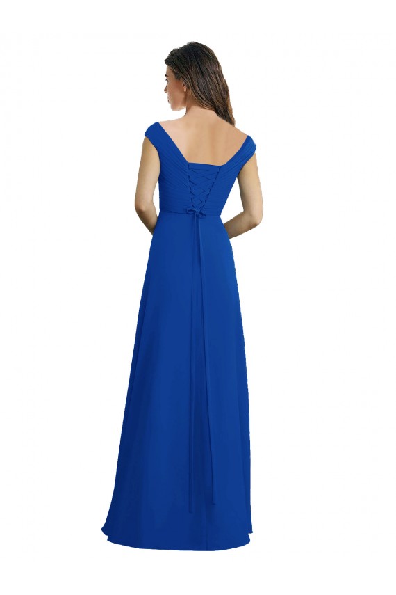 Draped Shoulder V-Neck Long Chiffon Bridesmaid Dress Brisbane