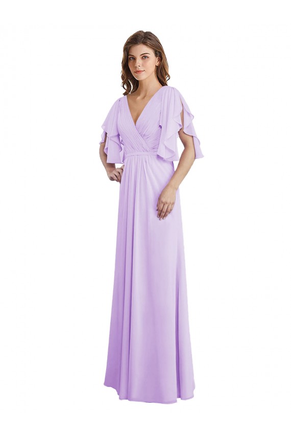A-Line Draped Chiffon Bridesmaid Dress with V-Neck and Split Sleeves Brisbane