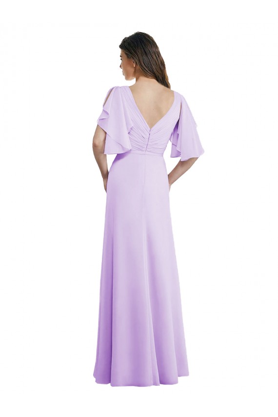 A-Line Draped Chiffon Bridesmaid Dress with V-Neck and Split Sleeves Brisbane