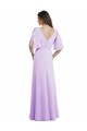 A-Line Draped Chiffon Bridesmaid Dress with V-Neck and Split Sleeves Brisbane