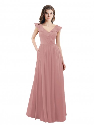 Chiffon A-Line Bridesmaid Dress with V-Neck Wrap Bodice Brisbane