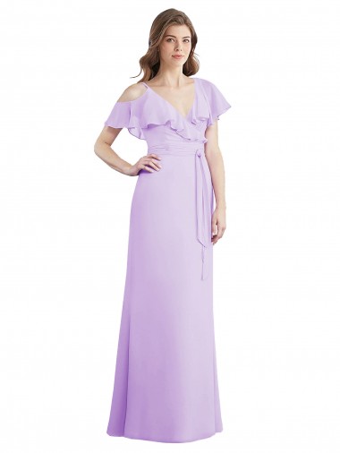 Ruffled Neckline Cold Shoulder Long Chiffon Bridesmaid Dress Brisbane