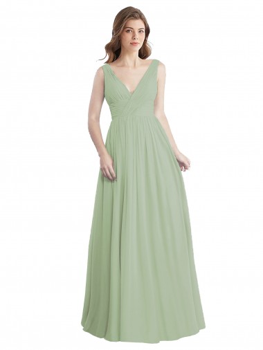 V-Neck A-Line Long Chiffon Bridesmaid Dress with Draped Bodice Brisbane