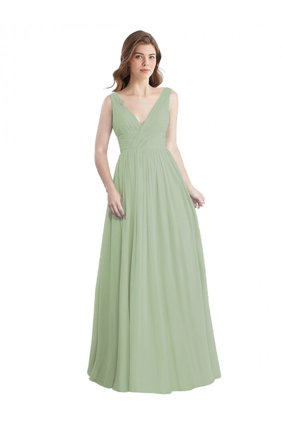 V-Neck A-Line Long Chiffon Bridesmaid Dress with Draped Bodice Brisbane