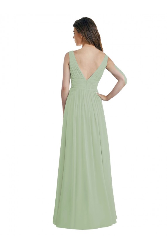 V-Neck A-Line Long Chiffon Bridesmaid Dress with Draped Bodice Brisbane
