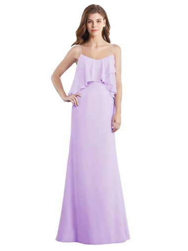 Scoop Neck Long Chiffon Bridesmaid Dress with Cross Over Neckline Flounce Brisbane