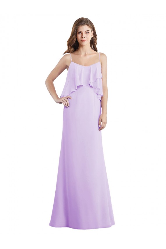 Scoop Neck Long Chiffon Bridesmaid Dress with Cross Over Neckline Flounce Brisbane