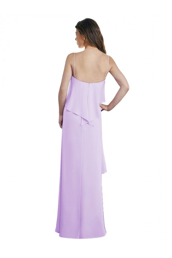 Scoop Neck Long Chiffon Bridesmaid Dress with Cross Over Neckline Flounce Brisbane