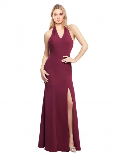 Chiffon Mermaid Bridesmaid Dress with Back Tie Halter Straps and Side Slit Brisbane