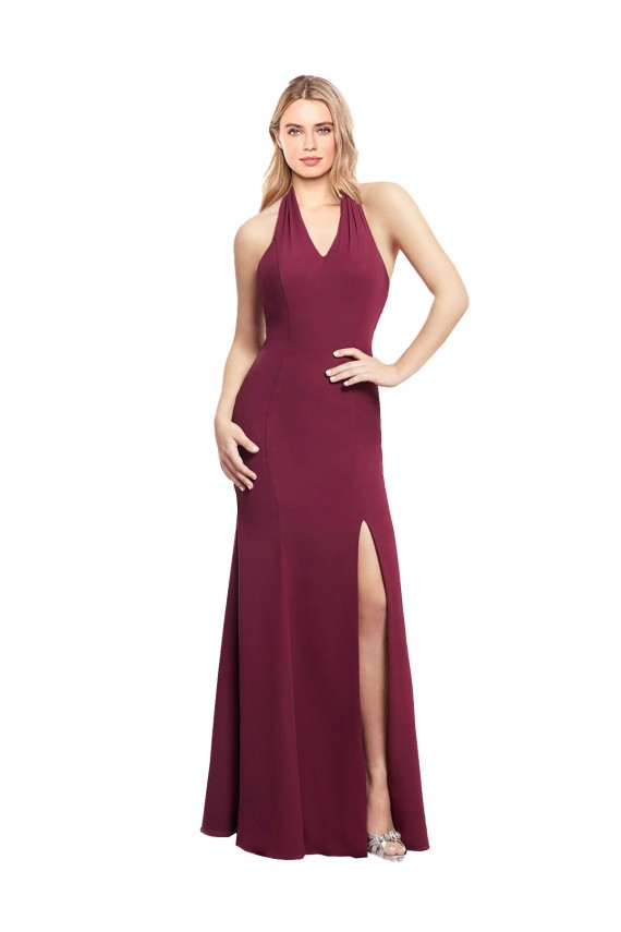 Chiffon Mermaid Bridesmaid Dress with Back Tie Halter Straps and Side Slit Brisbane