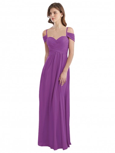 Cold Shoulder Long Chiffon Bridesmaid Dress with Ruching Details Brisbane
