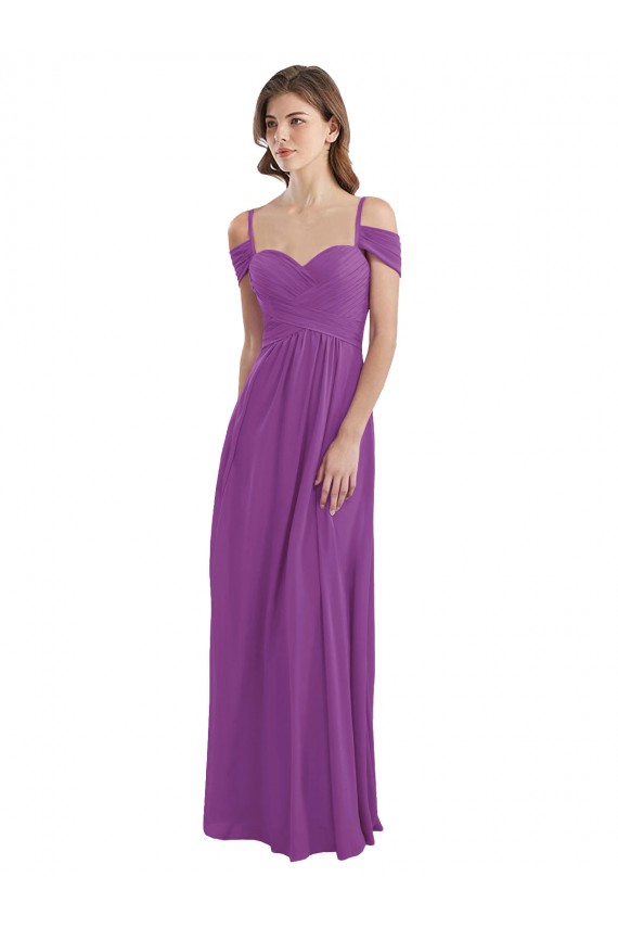 Cold Shoulder Long Chiffon Bridesmaid Dress with Ruching Details Brisbane