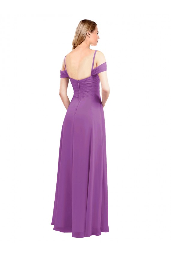 Cold Shoulder Long Chiffon Bridesmaid Dress with Ruching Details Brisbane