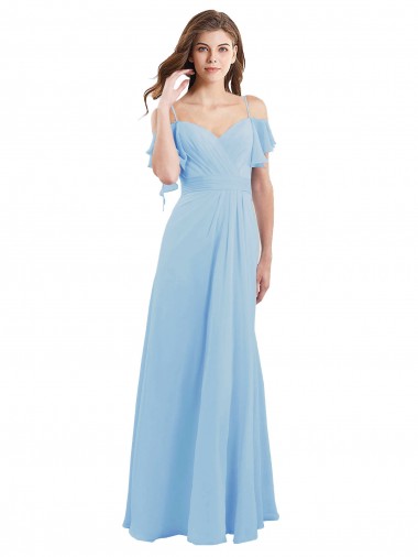 Cold Shoulde Chiffon Bridesmaid Dress with Wrap Bodice Brisbane