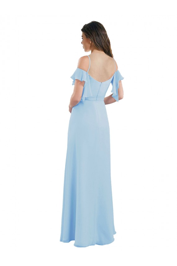 Cold Shoulde Chiffon Bridesmaid Dress with Wrap Bodice Brisbane