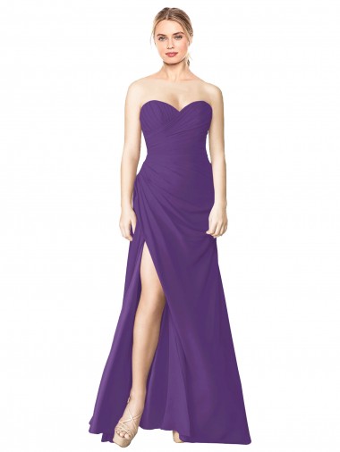 Strapless Chiffon Bridesmaid Dress with Pleated Wrap Bodice and Side Slit Brisbane