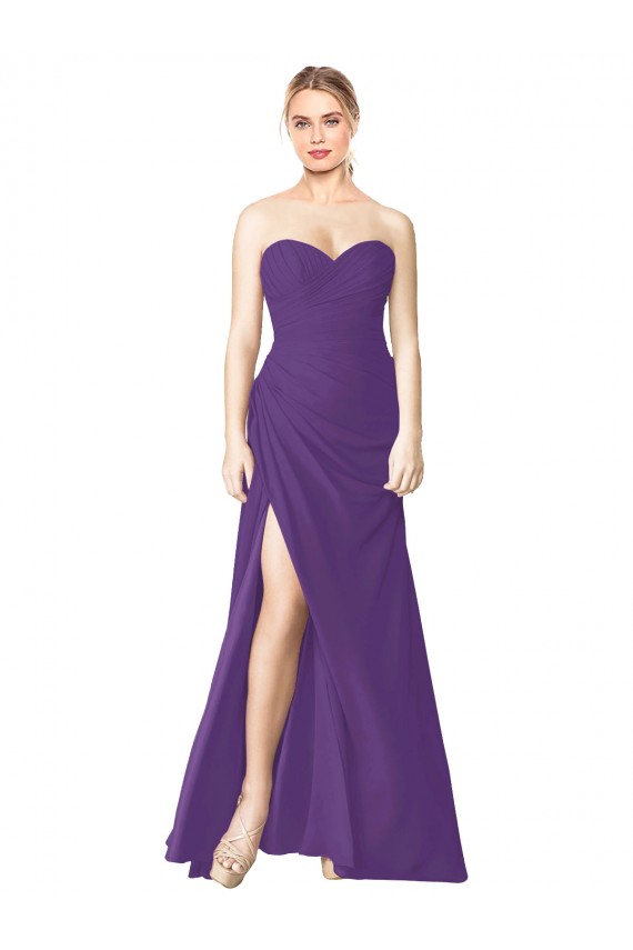 Strapless Chiffon Bridesmaid Dress with Pleated Wrap Bodice and Side Slit Brisbane