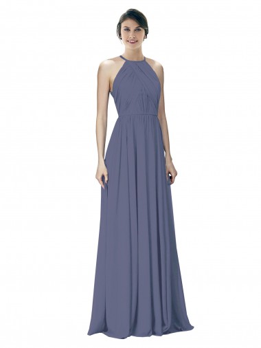 Halter Neck Ruched Bodice Chiffon Bridesmaid Dress Brisbane