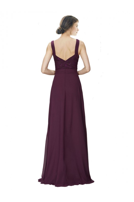 Long Chiffon Bridesmaid Dress with Ruched Criss Cross V-Neck Bodice Brisbane