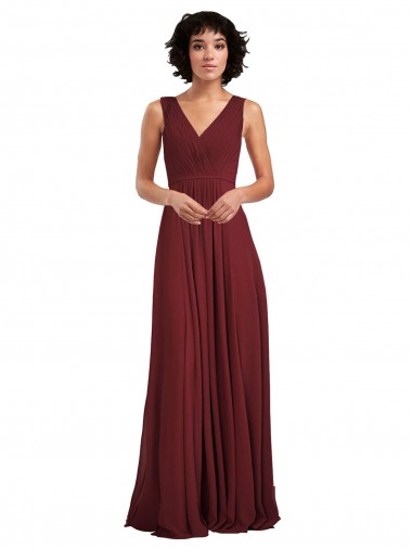 Sleeveless V-Neck Pleated Chiffon Bridesmaid Dress Brisbane