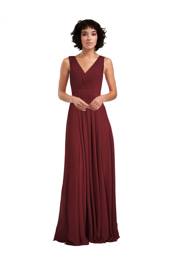 Sleeveless V-Neck Pleated Chiffon Bridesmaid Dress Brisbane