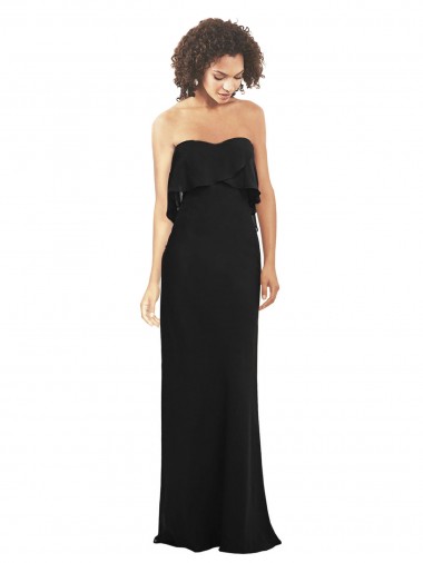 Strapless Chiffon Bridesmaid Dress with cascading Flounce Crop Top Bodice Brisbane