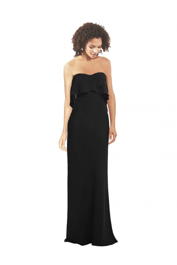 Strapless Chiffon Bridesmaid Dress with cascading Flounce Crop Top Bodice Brisbane